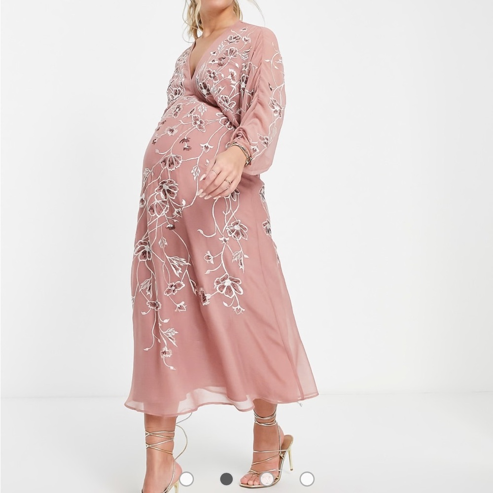 Maternity floral embroidered midi dress